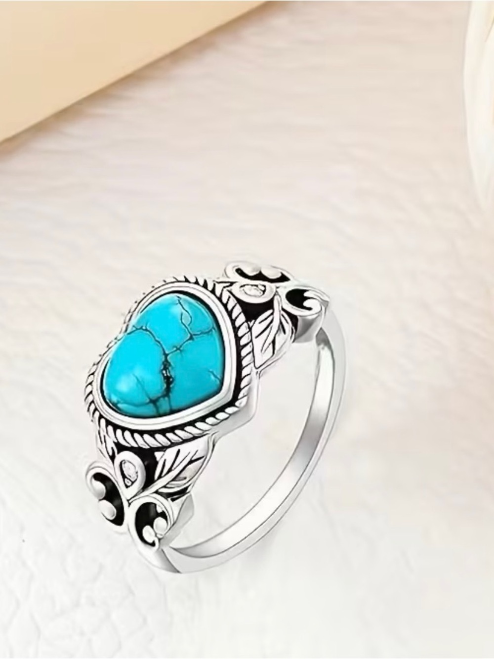Turquoise Heart Silver Ring - Women's Jewelry